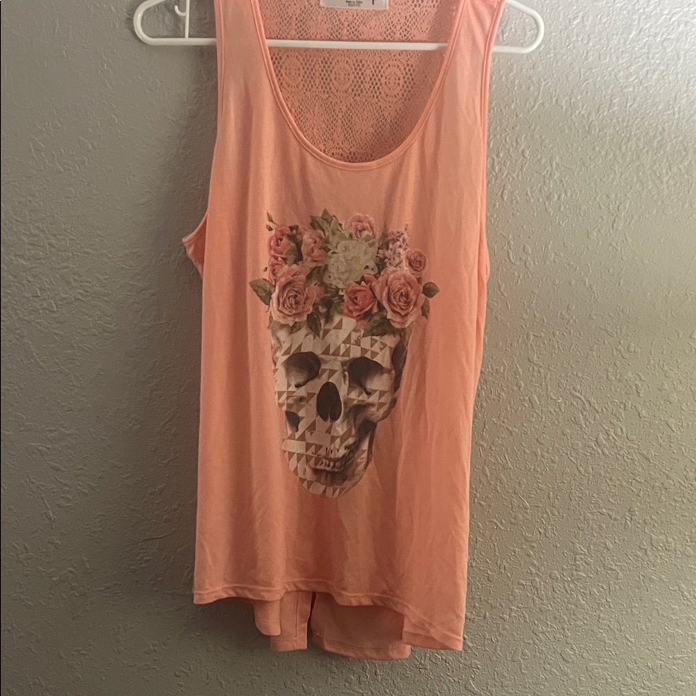 Peach Skull Floral Tank Top
